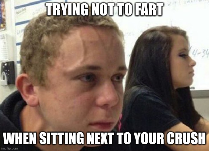 Almost every guy sitting next to a girl | TRYING NOT TO FART; WHEN SITTING NEXT TO YOUR CRUSH | image tagged in when you haven't told anybody | made w/ Imgflip meme maker