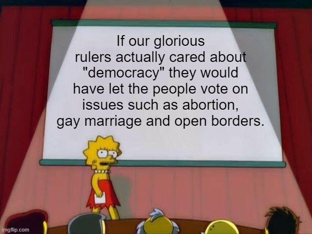 Democracy Is On Their Honey-Tongued Lips, But What Of Their Actions? |  If our glorious rulers actually cared about "democracy" they would have let the people vote on issues such as abortion, gay marriage and open borders. | image tagged in democracy | made w/ Imgflip meme maker