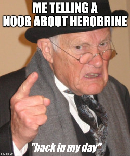 Back In My Day | ME TELLING A NOOB ABOUT HEROBRINE; "back in my day" | image tagged in memes,back in my day | made w/ Imgflip meme maker