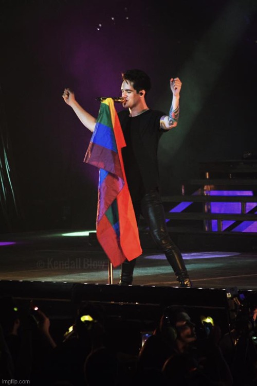 Brendon Urie rainbow gay pride flag | image tagged in brendon urie rainbow gay pride flag | made w/ Imgflip meme maker