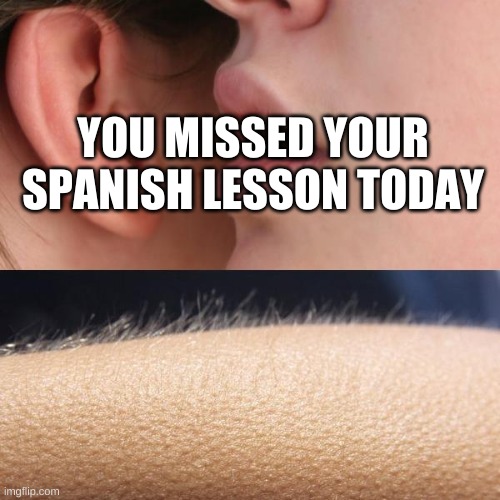 Whisper and Goosebumps | YOU MISSED YOUR SPANISH LESSON TODAY | image tagged in whisper and goosebumps | made w/ Imgflip meme maker