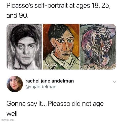 too much botox ig | image tagged in picasso did not age well,picasso,repost,art,artwork,aging | made w/ Imgflip meme maker