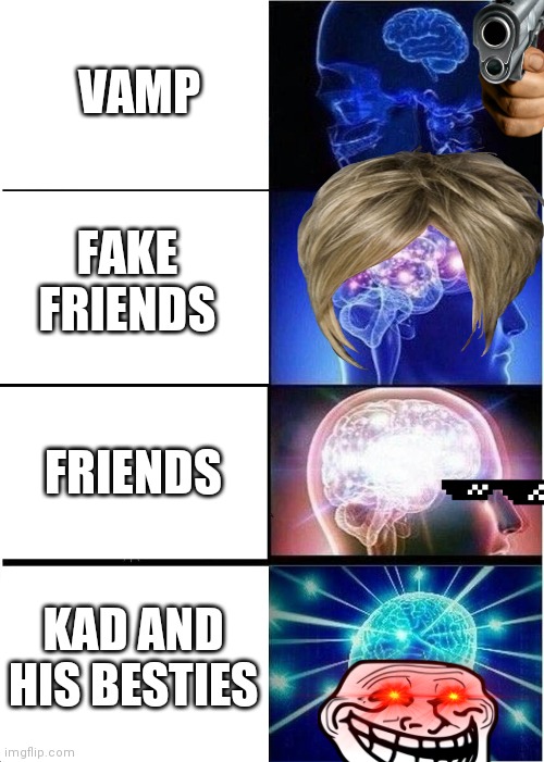Expanding Brain | VAMP; FAKE FRIENDS; FRIENDS; KAD AND HIS BESTIES | image tagged in memes,expanding brain | made w/ Imgflip meme maker