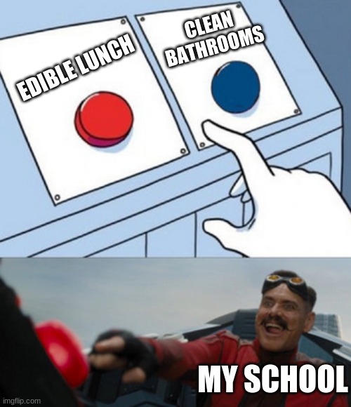dr eggman | EDIBLE LUNCH CLEAN BATHROOMS MY SCHOOL | image tagged in dr eggman | made w/ Imgflip meme maker