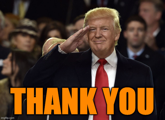 Trump salute MAGA | THANK YOU | image tagged in trump salute maga | made w/ Imgflip meme maker