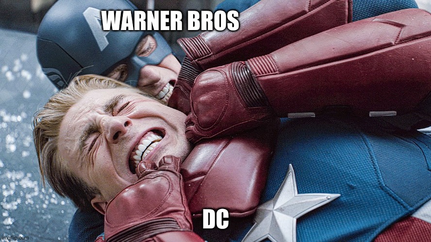 captain America fighting himself | WARNER BROS; DC | image tagged in captain america fighting himself,warner bros,dc | made w/ Imgflip meme maker
