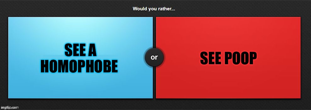 Would You Rather | SEE A HOMOPHOBE; SEE POOP | image tagged in would you rather | made w/ Imgflip meme maker