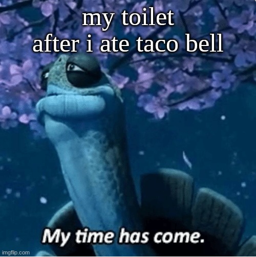 yes | my toilet after i ate taco bell | image tagged in my time has come | made w/ Imgflip meme maker