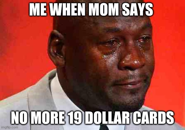 NINETEEN DOLLAR FORTNITE CARDDDDS | ME WHEN MOM SAYS; NO MORE 19 DOLLAR CARDS | image tagged in crying michael jordan | made w/ Imgflip meme maker