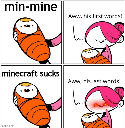 Aww, His Last Words |  min-mine; minecraft sucks | image tagged in aww his last words | made w/ Imgflip meme maker