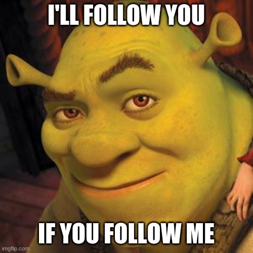 I'll follow you if you follow me | I'LL FOLLOW YOU IF YOU FOLLOW ME | image tagged in shrek sexy face,followers,follow,upvote begging | made w/ Imgflip meme maker