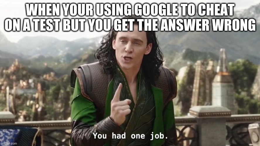 It's legit GOOGLE | WHEN YOUR USING GOOGLE TO CHEAT ON A TEST BUT YOU GET THE ANSWER WRONG | image tagged in you had one job just the one | made w/ Imgflip meme maker