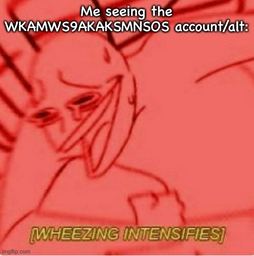 Wheeze | Me seeing the WKAMWS9AKAKSMNSOS account/alt: | image tagged in wheeze | made w/ Imgflip meme maker