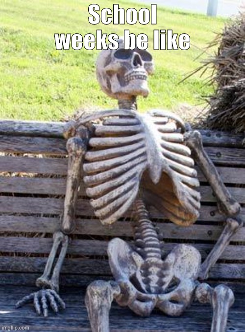 Weekend ------------------------------------------------------------------------ You | School weeks be like | image tagged in memes,waiting skeleton | made w/ Imgflip meme maker