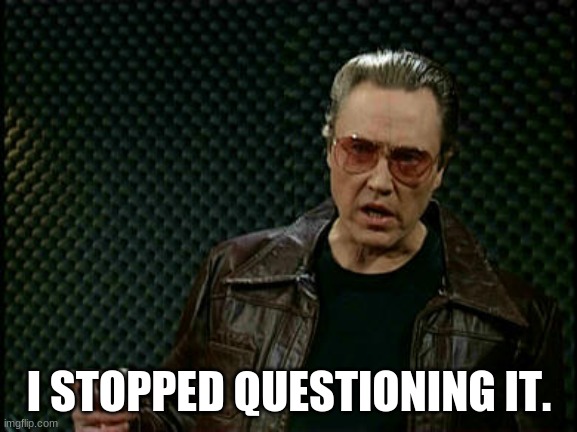 Dont Question | I STOPPED QUESTIONING IT. | image tagged in dont question | made w/ Imgflip meme maker