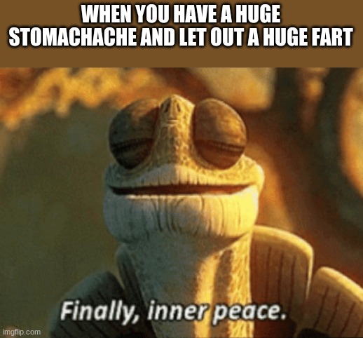 Finally, inner peace. | WHEN YOU HAVE A HUGE STOMACHACHE AND LET OUT A HUGE FART | image tagged in finally inner peace,stomach,fart,farts,relatable | made w/ Imgflip meme maker