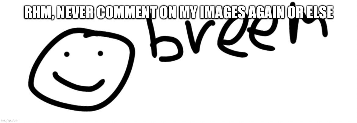 Breem | RHM, NEVER COMMENT ON MY IMAGES AGAIN OR ELSE | image tagged in breem | made w/ Imgflip meme maker