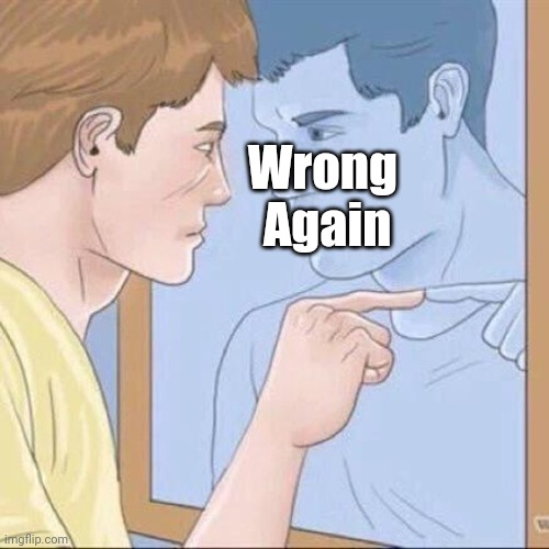 Pointing mirror guy | Wrong
         Again | image tagged in pointing mirror guy | made w/ Imgflip meme maker