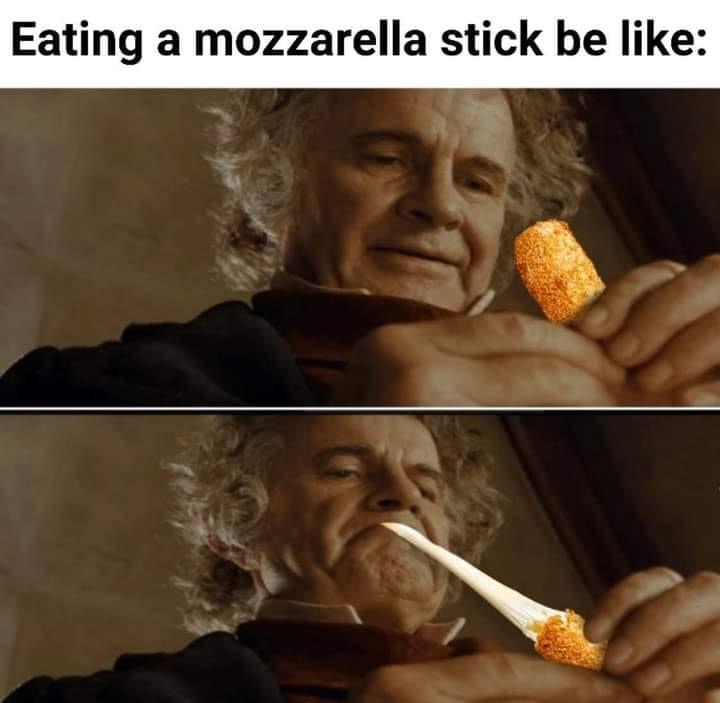 Eating a mozzarella stick Blank Meme Template