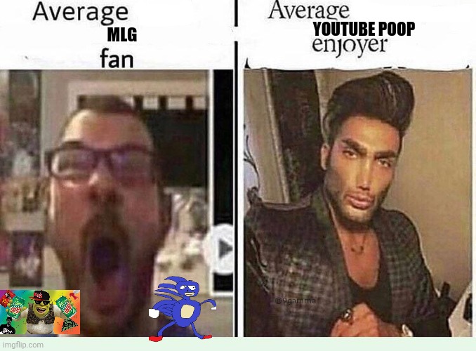 Average *BLANK* Fan VS Average *BLANK* Enjoyer | YOUTUBE POOP; MLG | image tagged in average blank fan vs average blank enjoyer | made w/ Imgflip meme maker