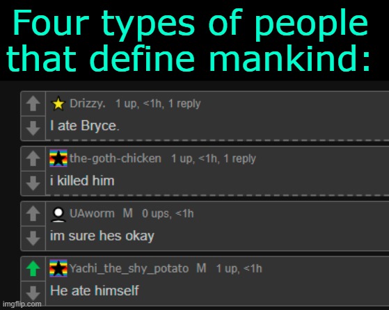 . | Four types of people that define mankind: | made w/ Imgflip meme maker
