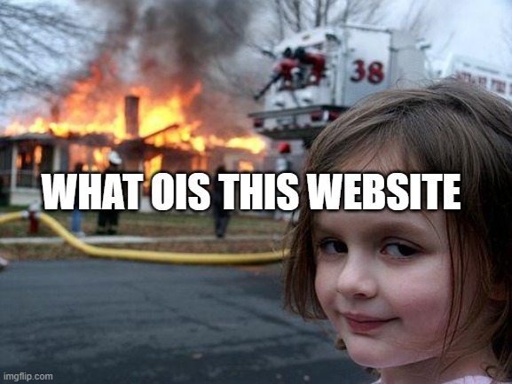 Disaster Girl | WHAT OIS THIS WEBSITE | image tagged in memes,disaster girl | made w/ Imgflip meme maker