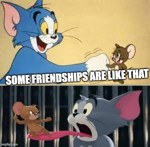 care with friendships, they can be false. | SOME FRIENDSHIPS ARE LIKE THAT | image tagged in tom e jerry,frienship,fight,betrayl,amizades falsas | made w/ Imgflip meme maker