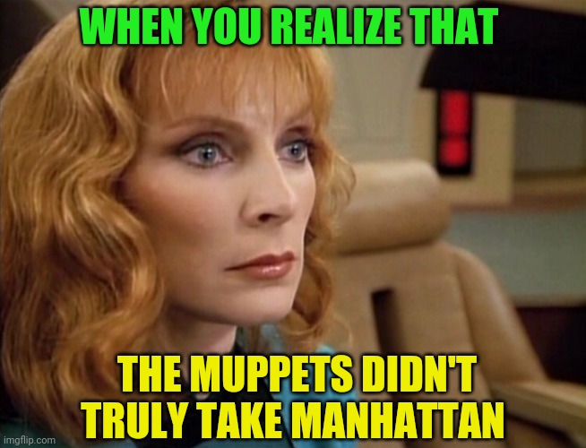 Dr Crusher | WHEN YOU REALIZE THAT; THE MUPPETS DIDN'T TRULY TAKE MANHATTAN | image tagged in dr crusher | made w/ Imgflip meme maker