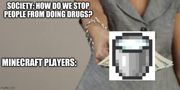 minecraft gamer | SOCIETY: HOW DO WE STOP PEOPLE FROM DOING DRUGS? MINECRAFT PLAYERS: | image tagged in that would be great | made w/ Imgflip meme maker