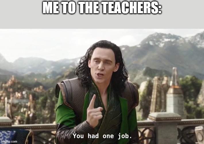 You had one job. Just the one | ME TO THE TEACHERS: | image tagged in you had one job just the one | made w/ Imgflip meme maker