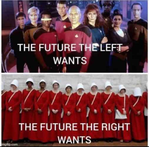 ummm so their both racially diverse sci-fi fantasies whats ur point maga | image tagged in the future the left wants,maga,star trek,sexism,repost,left | made w/ Imgflip meme maker