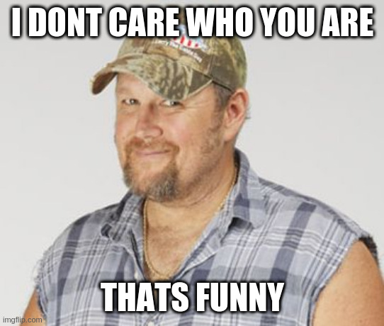 I actually made this but yeah probably a repost | I DONT CARE WHO YOU ARE; THATS FUNNY | image tagged in memes,larry the cable guy | made w/ Imgflip meme maker