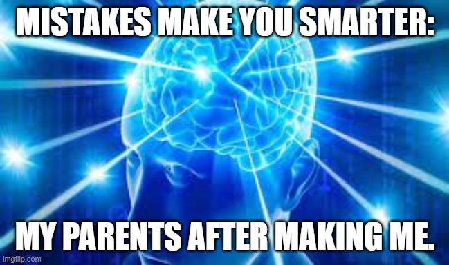 MISTAKES MAKE YOU SMARTER:; MY PARENTS AFTER MAKING ME. | image tagged in smort | made w/ Imgflip meme maker