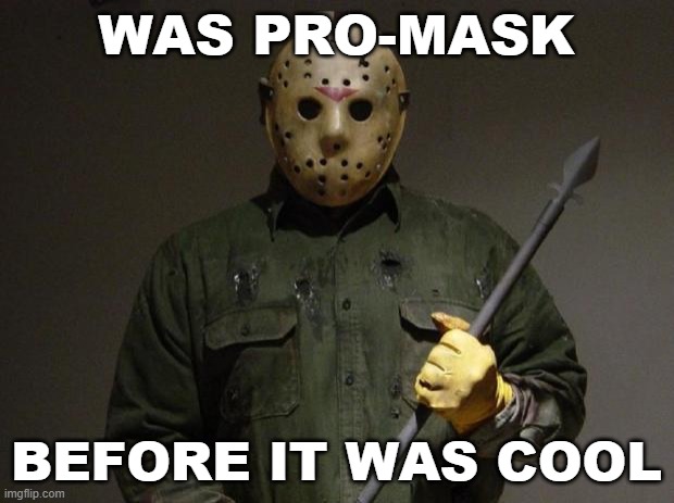 Was pro-mask before it was cool | WAS PRO-MASK; BEFORE IT WAS COOL | image tagged in jason voorhees | made w/ Imgflip meme maker