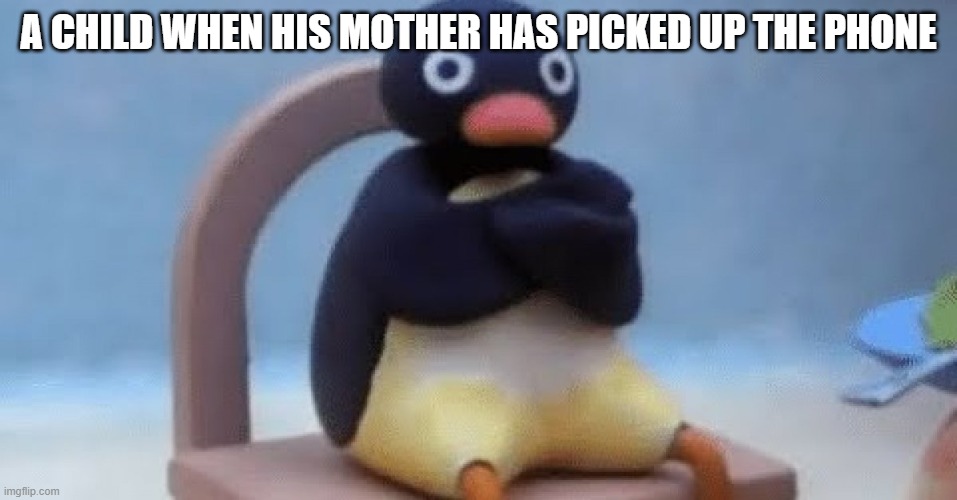 the kid wants the phone | A CHILD WHEN HIS MOTHER HAS PICKED UP THE PHONE | image tagged in now i don't want,pingu | made w/ Imgflip meme maker