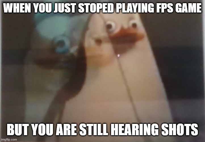 private xd | WHEN YOU JUST STOPED PLAYING FPS GAME; BUT YOU ARE STILL HEARING SHOTS | image tagged in private xd | made w/ Imgflip meme maker