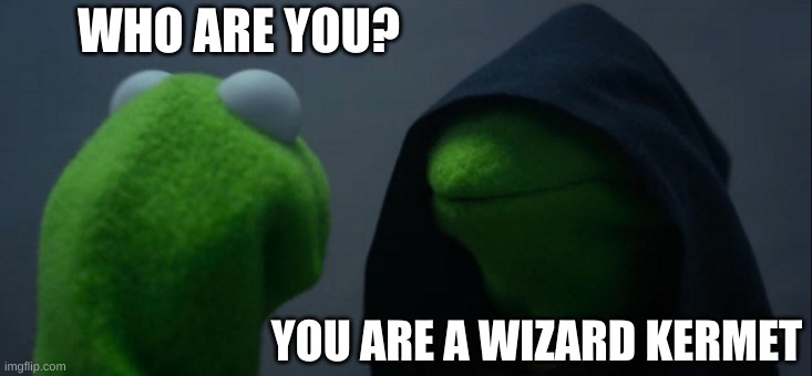 Evil Kermit | WHO ARE YOU? YOU ARE A WIZARD KERMET | image tagged in memes,evil kermit | made w/ Imgflip meme maker