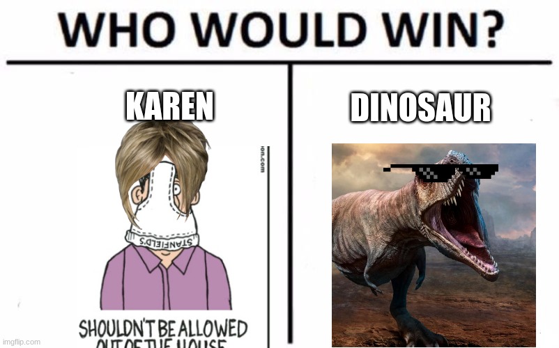 Who Would Win? | KAREN; DINOSAUR | image tagged in memes,who would win | made w/ Imgflip meme maker