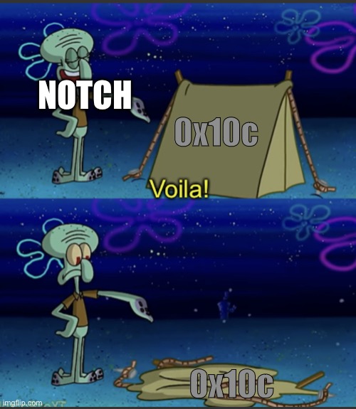 If you don’t know about this, search it up in the Minecraft wiki | NOTCH; 0x10c; 0x10c | image tagged in squidward | made w/ Imgflip meme maker