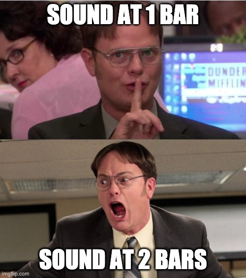 idk | SOUND AT 1 BAR; SOUND AT 2 BARS | image tagged in quiet yelling | made w/ Imgflip meme maker