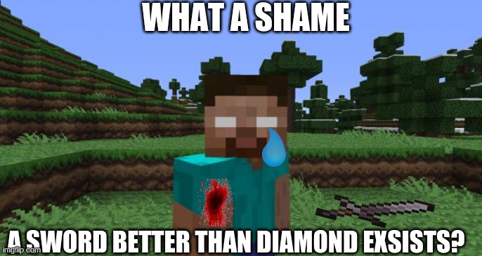Herobrine | WHAT A SHAME; A SWORD BETTER THAN DIAMOND EXSISTS? | image tagged in herobrine | made w/ Imgflip meme maker