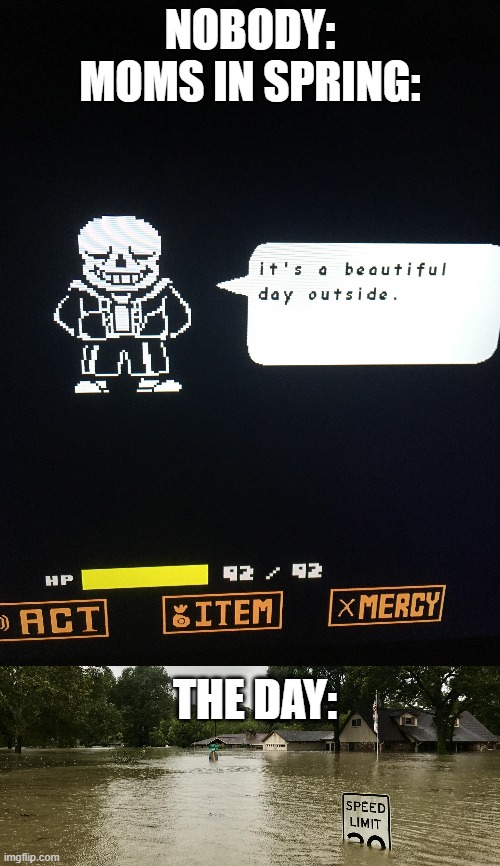 NOBODY: MOMS IN SPRING:; THE DAY: | image tagged in sans | made w/ Imgflip meme maker