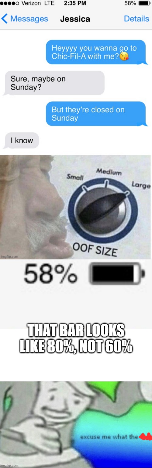 wth | THAT BAR LOOKS LIKE 80%, NOT 60% | image tagged in excuse me wtf blank template | made w/ Imgflip meme maker