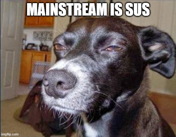 suspecting dog | MAINSTREAM IS SUS | image tagged in suspecting dog | made w/ Imgflip meme maker