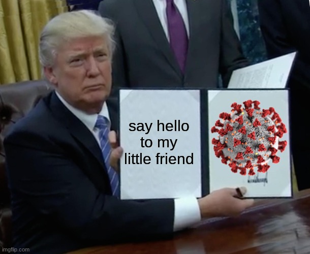 Trump Bill Signing | say hello to my little friend | image tagged in memes,trump bill signing | made w/ Imgflip meme maker