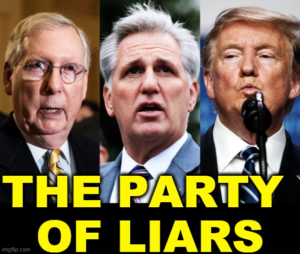 Trump lost. Biden won. The GOP knows it, but they're lying to you. | THE PARTY 
OF LIARS | image tagged in the party of liars mcconnell mccarthy trump,mitch mcconnell,trump,gop,republicans,liars | made w/ Imgflip meme maker