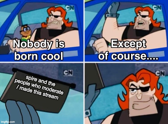 Nobody is born cool | spire and the people who moderate / made this stream | image tagged in nobody is born cool | made w/ Imgflip meme maker