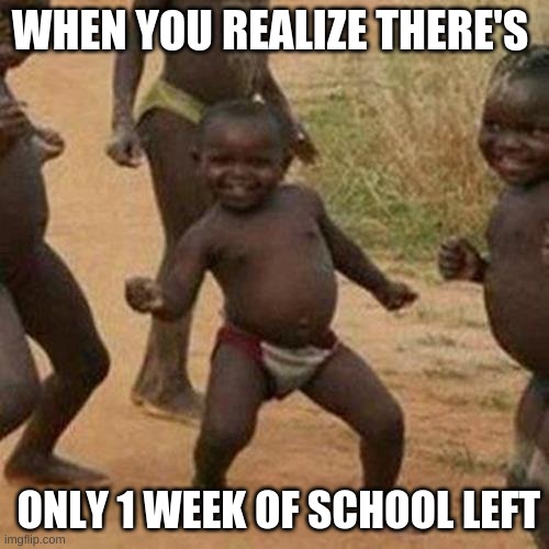 ME | WHEN YOU REALIZE THERE'S; ONLY 1 WEEK OF SCHOOL LEFT | image tagged in memes,third world success kid | made w/ Imgflip meme maker