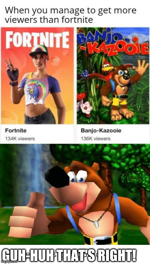 Well boys we did it. |  GUH-HUH THAT'S RIGHT! | image tagged in banjo,kazooie,is,the,winner | made w/ Imgflip meme maker