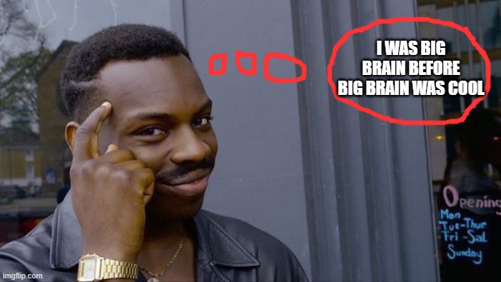 think about it | I WAS BIG BRAIN BEFORE BIG BRAIN WAS COOL | image tagged in memes,roll safe think about it | made w/ Imgflip meme maker